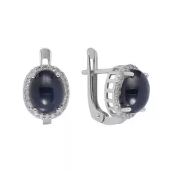 Серебряные серьги со звездчатыми корундами и кубическим цирконием