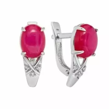 Серебряные серьги со звездчатыми рубинами и фианитами