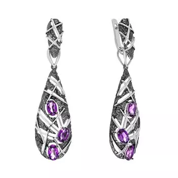 Серебряные серьги-трансформер с аметистами