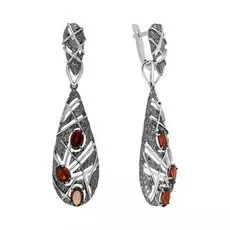 Серебряные серьги-трансформер с гранатом