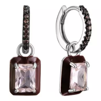 Серебряные серьги-трансформер с кубическим цирконием и эмалью