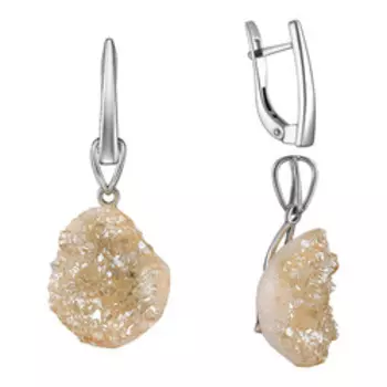 Серебряные серьги-трансформер с жеодой кварца