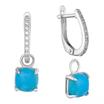 Серебряные серьги-трансформеры с бирюзой и фианитами