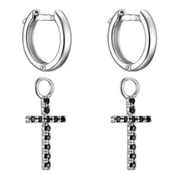 Серебряные серьги-трансформеры с черной шпинелью