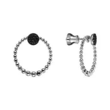 Серебряные серьги-трансформеры с черными фианитами