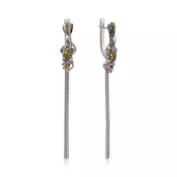 Серебряные серьги-трансформеры с цитринами