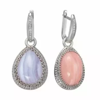 Серебряные серьги-трансформеры с голубым агатом и розовым перламутром