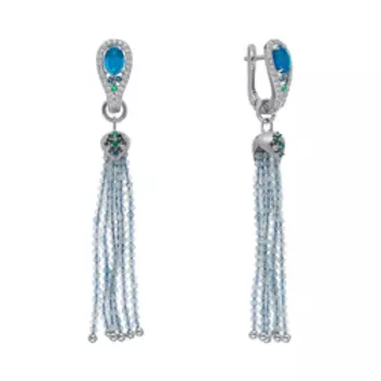 Серебряные серьги-трансформеры с голубым натуральным опалом, аквамарином и топазами Лондон