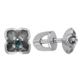 Серебряные серьги-трансформеры с голубыми бриллиантами