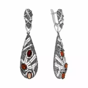Серебряные серьги-трансформеры с гранатом