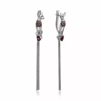 Серебряные серьги-трансформеры с родолитами "Собачки"