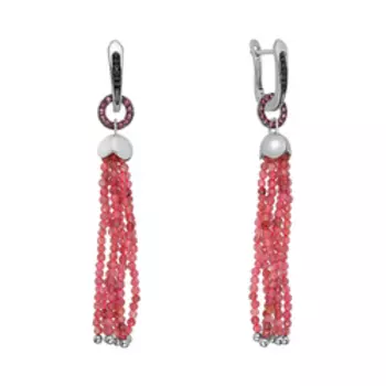 Серебряные серьги-трансформеры с турмалином, родолитами и шпинелью