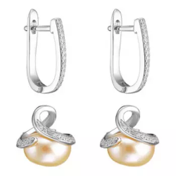 Серебряные серьги-трансформеры с жемчугом и фианитами