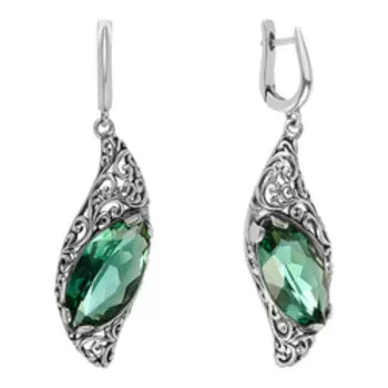 Серебряные серьги зелеными фианитами