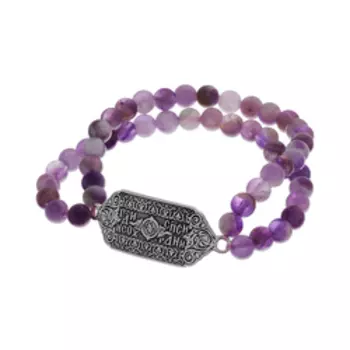 Серебряный браслет с аметистами на резинке "Псалом 90"