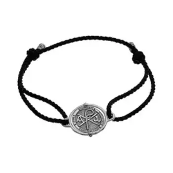 Серебряный браслет с черным текстилем" Хризма/ Сим Победиши"