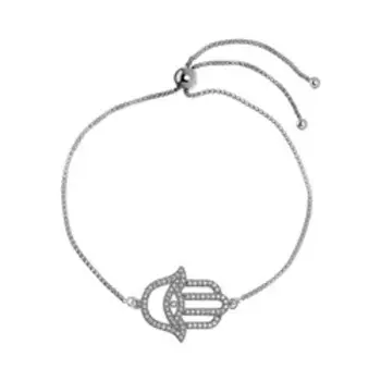 Серебряный браслет с фианитами "Хамса"