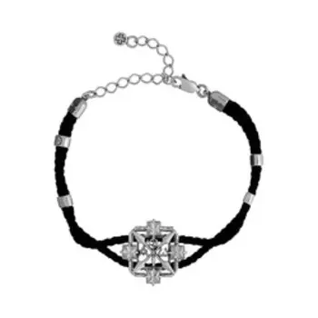 Серебряный браслет с фианитами и текстилем "Хризма"