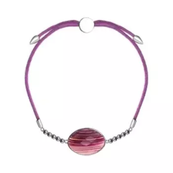 Серебряный браслет с фиолетовым агатом на текстильном шнурке