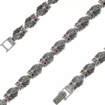 Серебряный браслет с гранатами и марказитами "Совы"