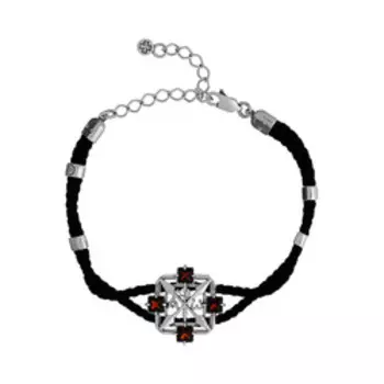 Серебряный браслет с гранатами и текстилем "Хризма"