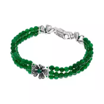 Серебряный браслет с хризопразами и марказитами "Цветок"