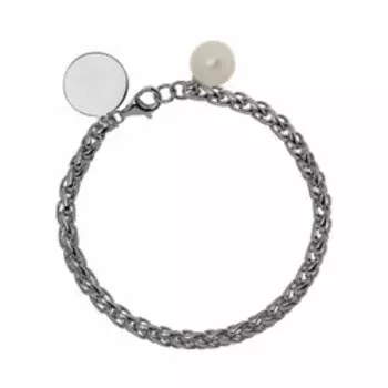 Серебряный браслет с кубическим цирконием и жемчугом плетение "Фантазийное"