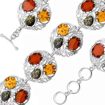 Серебряный браслет с янтарём