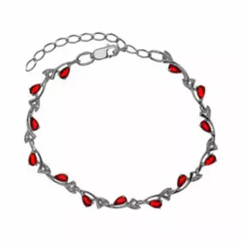 Серебряный браслет с рубиновым кварцем и фианитами