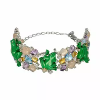 Серебряный браслет с самоцветами и керамикой "Лягушки"