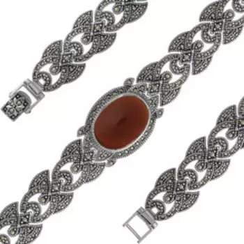 Серебряный браслет с сердоликом и марказитами