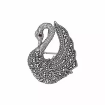 Серебряный брошь-подвеска с марказитом "Лебедь"