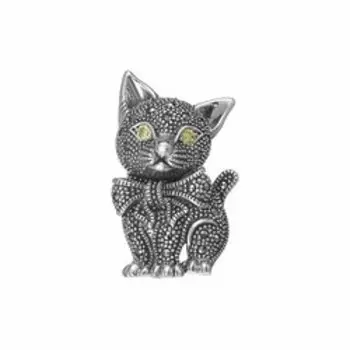 Серебряный кулон-брошь с марказитом "Котик"