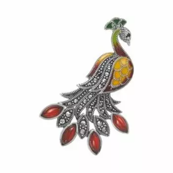 Серебряный кулон-брошь с марказитом "Павлин"