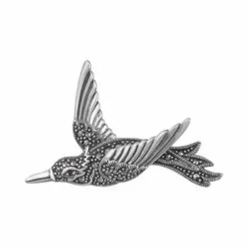 Серебряный кулон-брошь с марказитом "Птица"