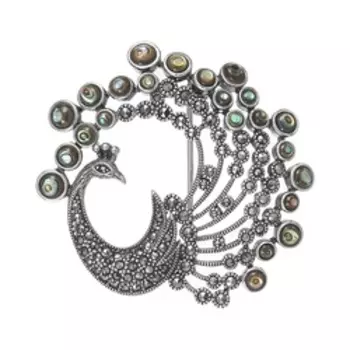 Серебряный кулон-брошь с самоцветами "Павлин"