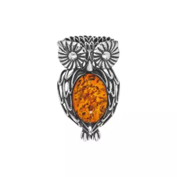 Серебряный кулон с янтарем "Сова"