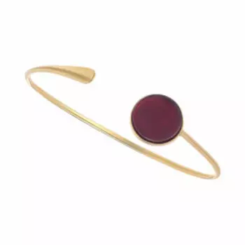 Серебряный незамкнутый браслет с коричневым янтарем