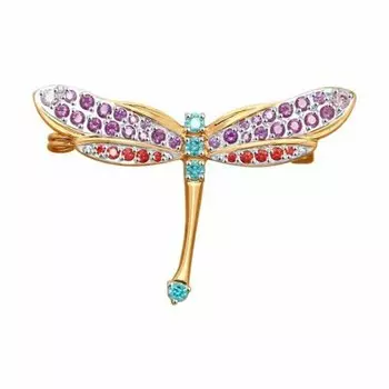 Золотая брошь с фианитами "Стрекоза"