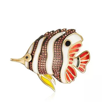 Золотая брошь с сапфирами "Рыбка"