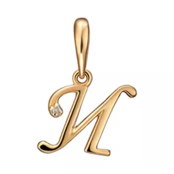 Золотая подвеска-буква "И" с бриллиантом