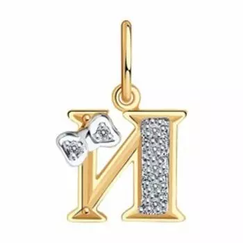 Золотая подвеска-буква "И" с фианитами