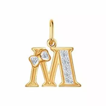 Золотая подвеска-буква "М" с фианитами