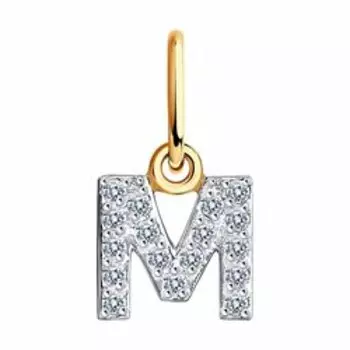 Золотая подвеска-буква "М" с фианитами