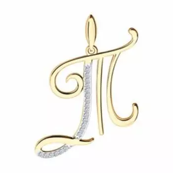 Золотая подвеска-буква "Т" с фианитами