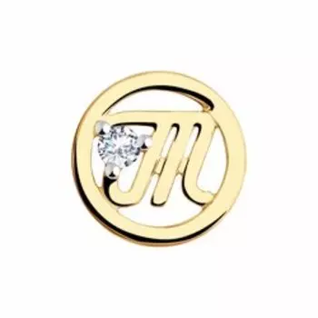 Золотая подвеска-буква "Т" с фианитом