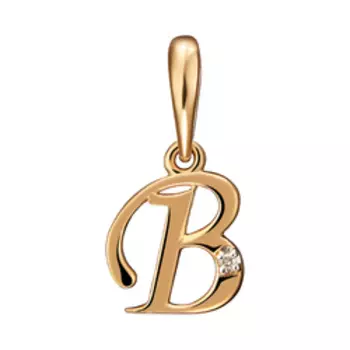 Золотая подвеска-буква "В" с бриллиантом