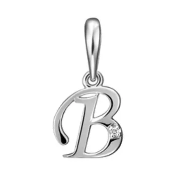 Золотая подвеска-буква "В" с бриллиантом