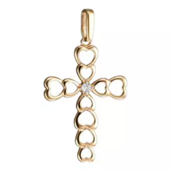 Золотая подвеска c кубическим цирконием "Крест"