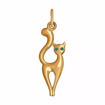 Золотая подвеска кошечка с фианитами